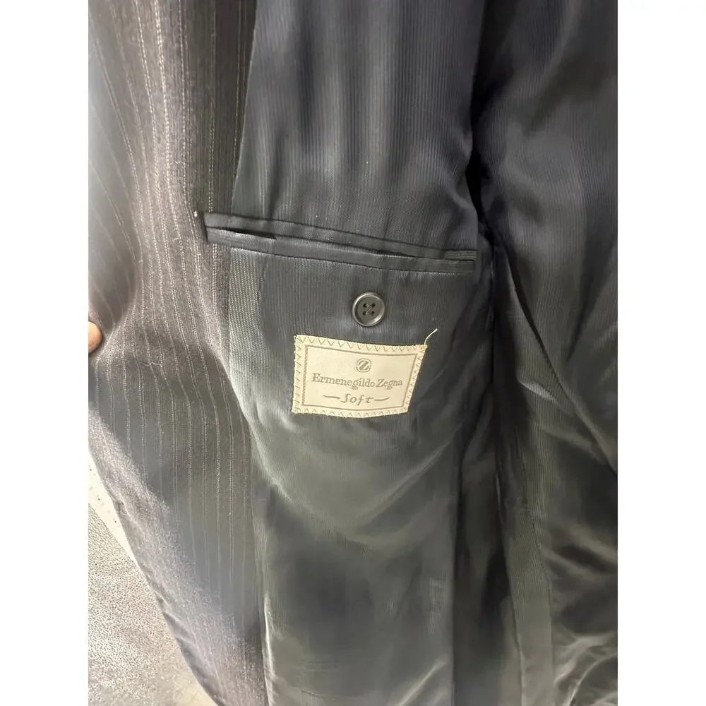 Ermenegildo Zegna‎ Soft Mens 42R Black Pinstripe Wool Blazer Sport Coat 3-Button